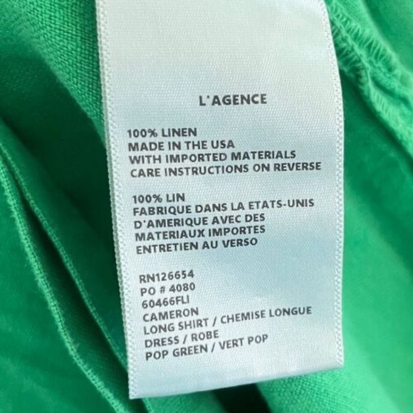 L’AGENCE NWT Cameron Long Shirt Dress In Pop Green linen XL new - Picture 5 of 5